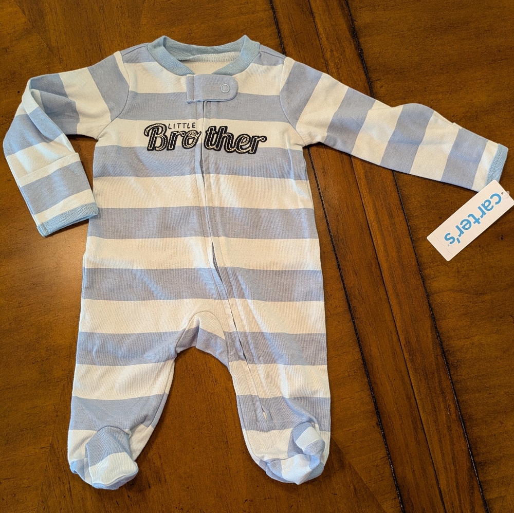Carter's "Little Brother" Striped Footed Sleeper - Soft Cotton Baby Onesie